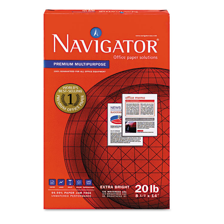 Navigator® Premium Multipurpose Copy Paper, 97 Bright, 20 lb Bond Weight, 8.5 x 14, White, 500 Sheets/Ream, 10 Reams/Carton (SNANMP1420) 10 Reams