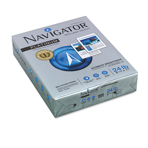 Navigator® Platinum Paper, 99 Bright, 24 lb Bond Weight, 8.5 x 11, White, 500 Sheets/Ream, 5 Reams/Carton (SNANPL11245R)