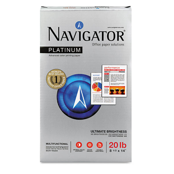 Navigator® Platinum Paper, 99 Bright, 20 lb Bond Weight, 8.5 x 14, White, 500 Sheets/Ream, 10 Reams/Carton (SNANPL1420) 10 Reams