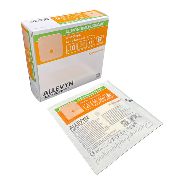 Allevyn Tracheostomy Foam Dressing 3-1/2 X 3-1/2 Inch Without Border Film Backing Nonadhesive Fenestrated Square Sterile (1243288_EA) 1/EA