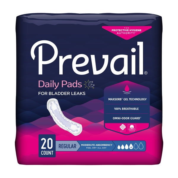 Prevail® Daily Pads Bladder Control Pad 9-1/4 Inch Length Moderate Absorbency Polymer Core One Size Fits Most (409931_CS) 180/CS