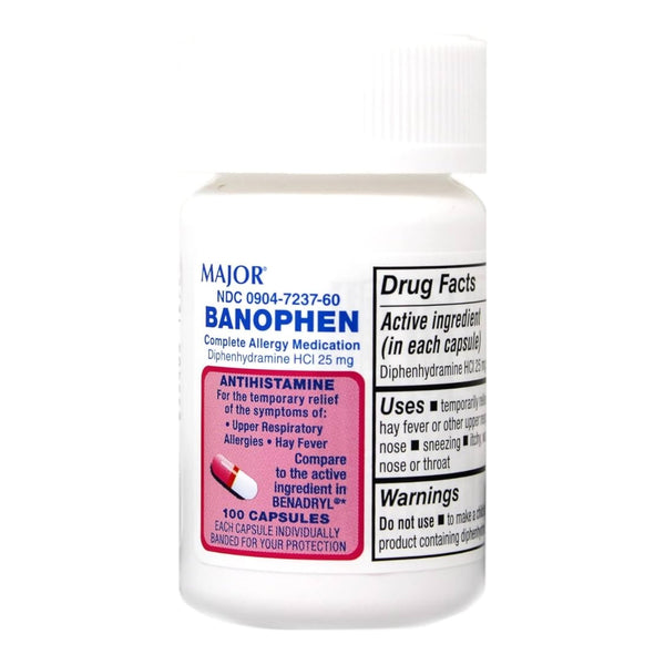 Major Pharmaceuticals Allergy Relief 25 mg Strength Capsule 100 per Bottle (1220958_BT) 1/BT
