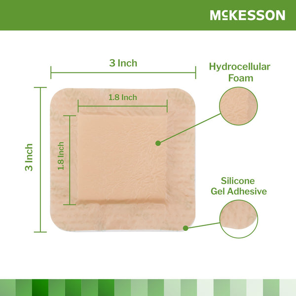 McKesson Foam Dressing 3 X 3 Inch With Border Film Backing Silicone Gel Adhesive Square Sterile (886431_BX) 10/BX