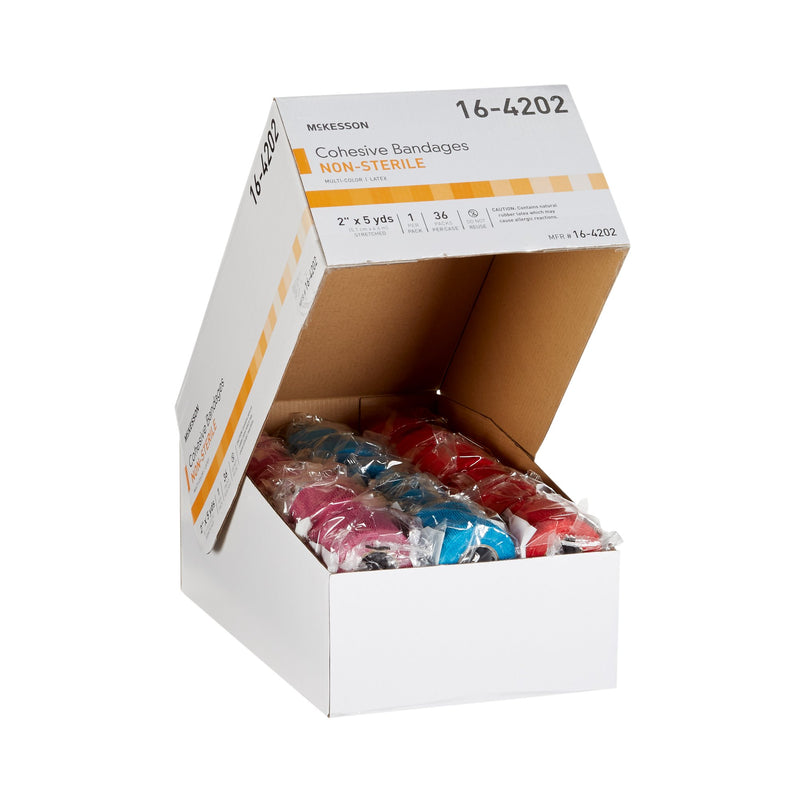 McKesson Cohesive Bandage 2 Inch X 5 Yard Self-adherent Closure Purple / Pink / Green / Light Blue / Royal Blue / Red NonSterile Standard Compression (464156_CS) 36/CS