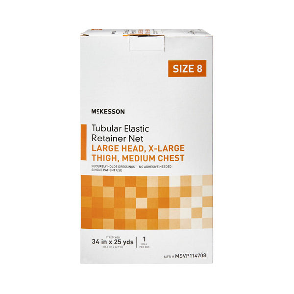 McKesson Elastic Net Retainer Dressing Tubular Elastic 34 Inch X 25 Yard (86.4 cm X 22.9 m) Size 8 White Large Head / X-Large Thigh / Medium Chest NonSterile (1113352_CS) 10/CS