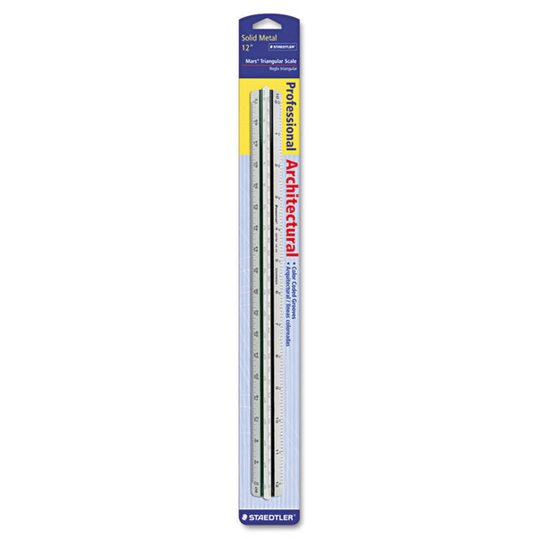 Staedtler® Triangular Scale for Architects, Color-Coded Grooves, 12" Long, Plastic, White, Blister Pack (STD9871831BK) Each