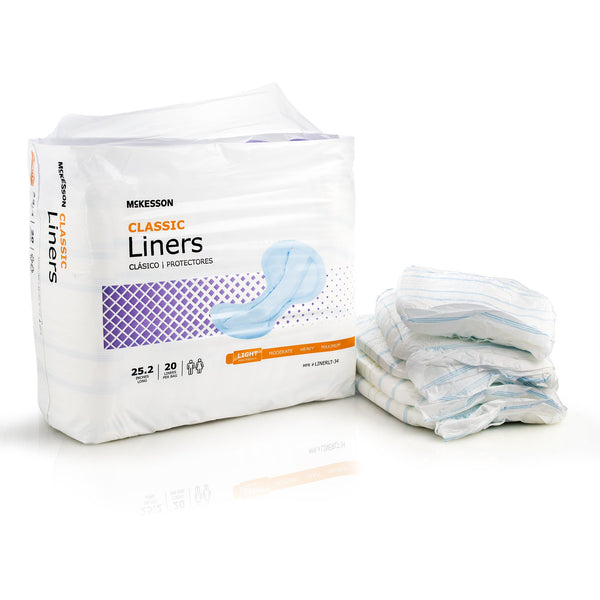 McKesson Classic Incontinence Liner 25-1/5 Inch Length Light Absorbency Polymer Core One Size Fits Most (1187896_CS) 80/CS