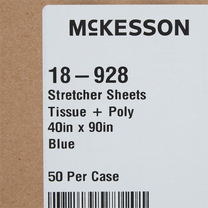 McKesson Stretcher Sheet Flat 40 W X 90 L Inch Blue 50% Cellulose Tissue / 50% Polyethylene Film Disposable (222919_CS) 50/CS