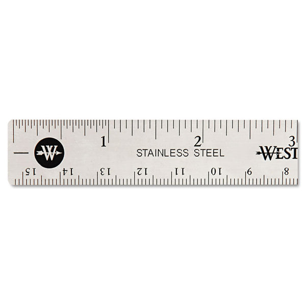 Westcott® Stainless Steel Office Ruler With Non Slip Cork Base, Standard/Metric, 6" Long (ACM10414) Each