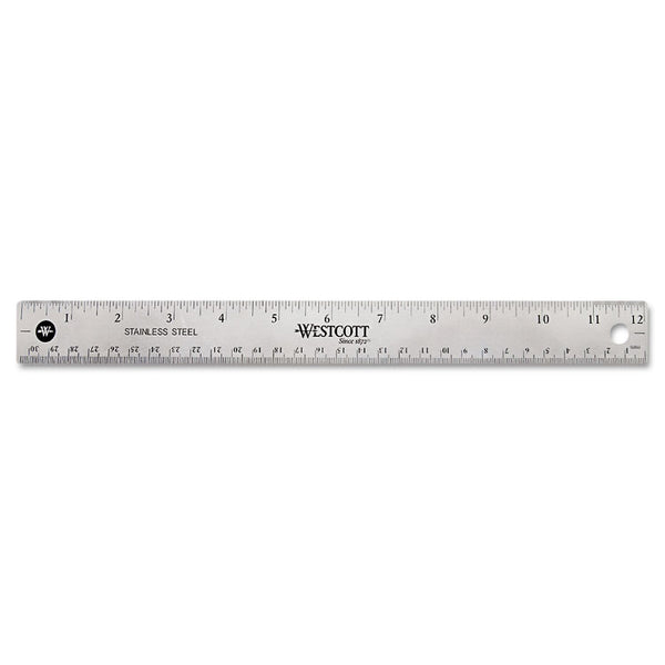 Westcott® Stainless Steel Office Ruler With Non Slip Cork Base, Standard/Metric, 12" Long (ACM10415) Each