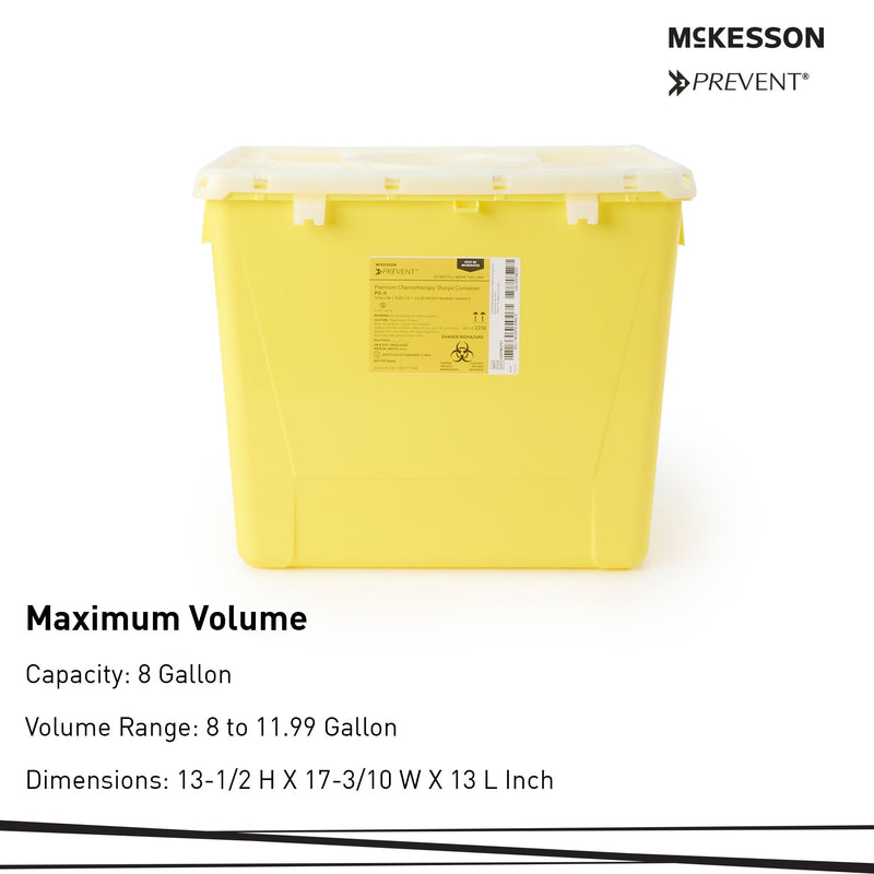 McKesson Prevent® Chemotherapy Waste Container Yellow Base 13-1/2 H X 17-3/10 W X 13 L Inch Vertical Entry 8 Gallon (854427_EA) 1/EA