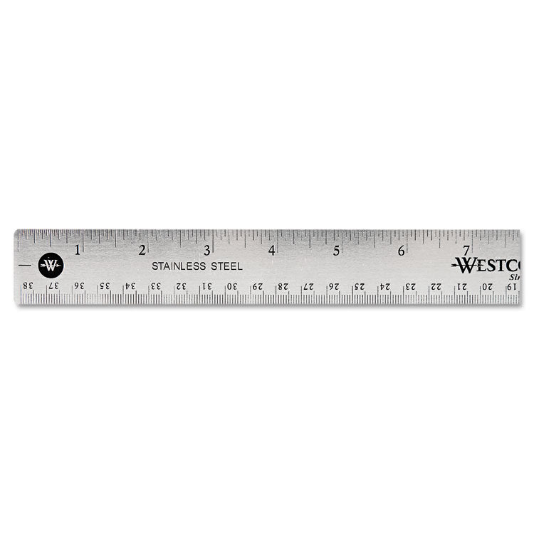 Westcott® Stainless Steel Office Ruler With Non Slip Cork Base, Standard/Metric, 15" Long (ACM10416) Each