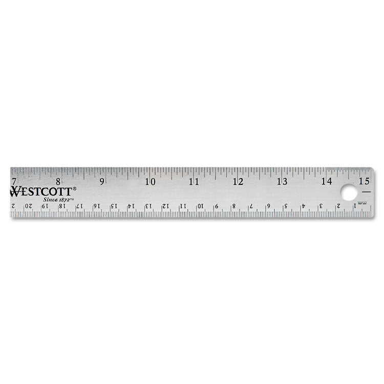 Westcott® Stainless Steel Office Ruler With Non Slip Cork Base, Standard/Metric, 15" Long (ACM10416) Each