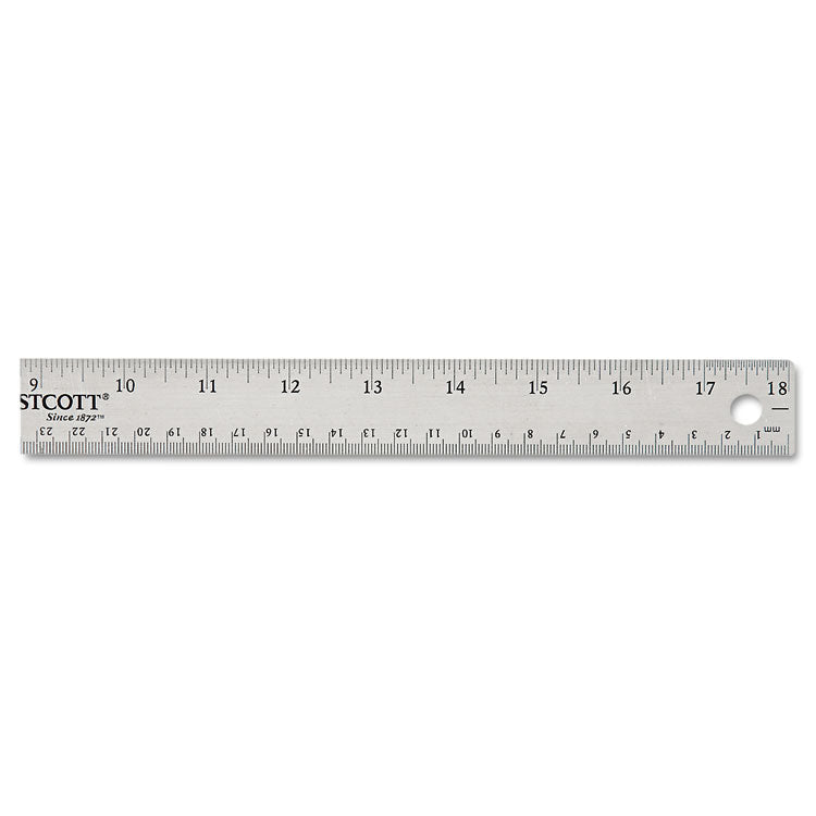 Westcott® Stainless Steel Office Ruler With Non Slip Cork Base, Standard/Metric, 18" Long (ACM10417)