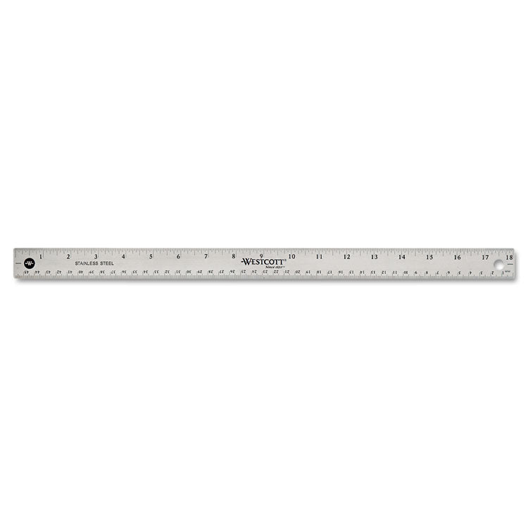 Westcott® Stainless Steel Office Ruler With Non Slip Cork Base, Standard/Metric, 18" Long (ACM10417)