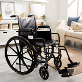 McKesson Wheelchair Dual Axle Desk Length Arm Swing-Away Footrest Black Upholstery 18 Inch Seat Width Adult 300 lbs. Weight Capacity (1065276_EA) 1/EA