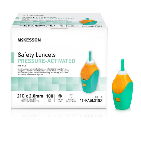McKesson Safety Lancet 21 Gauge Retractable Pressure Activated Finger (1217981_CS) 2000/CS