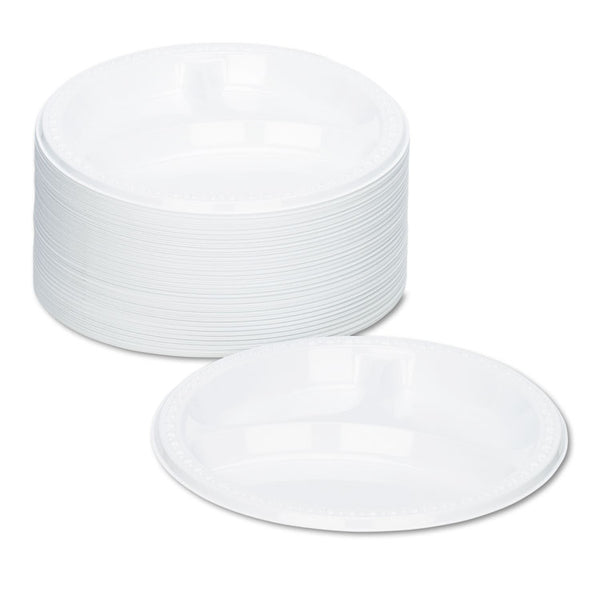 Tablemate® Plastic Dinnerware, Compartment Plates, 9" dia, White, 125/Pack (TBL19644WH)