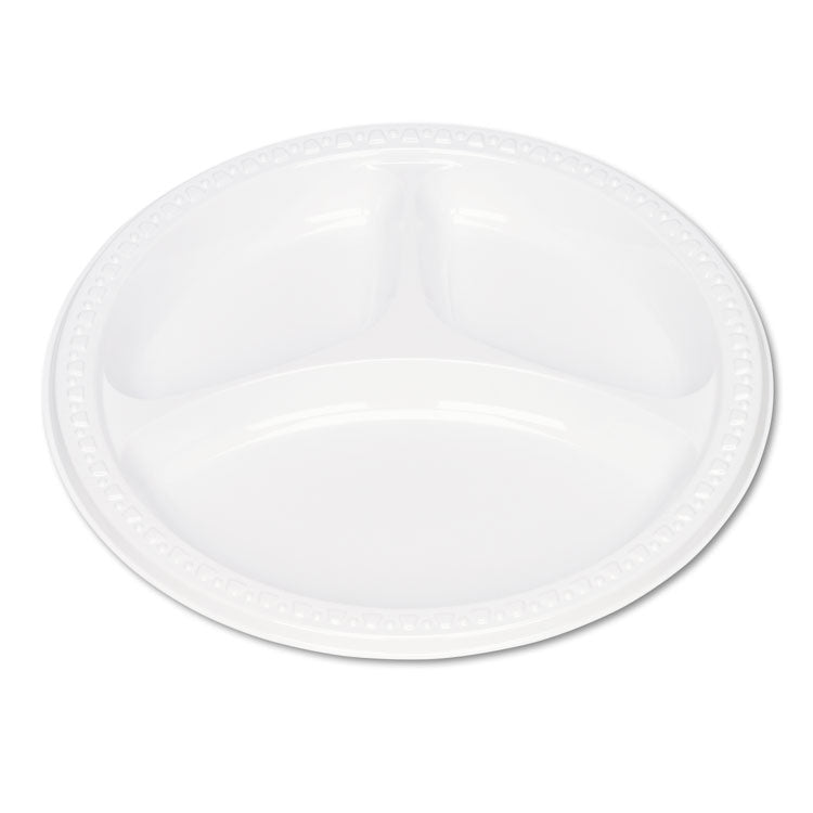 Tablemate® Plastic Dinnerware, Compartment Plates, 9" dia, White, 125/Pack (TBL19644WH)