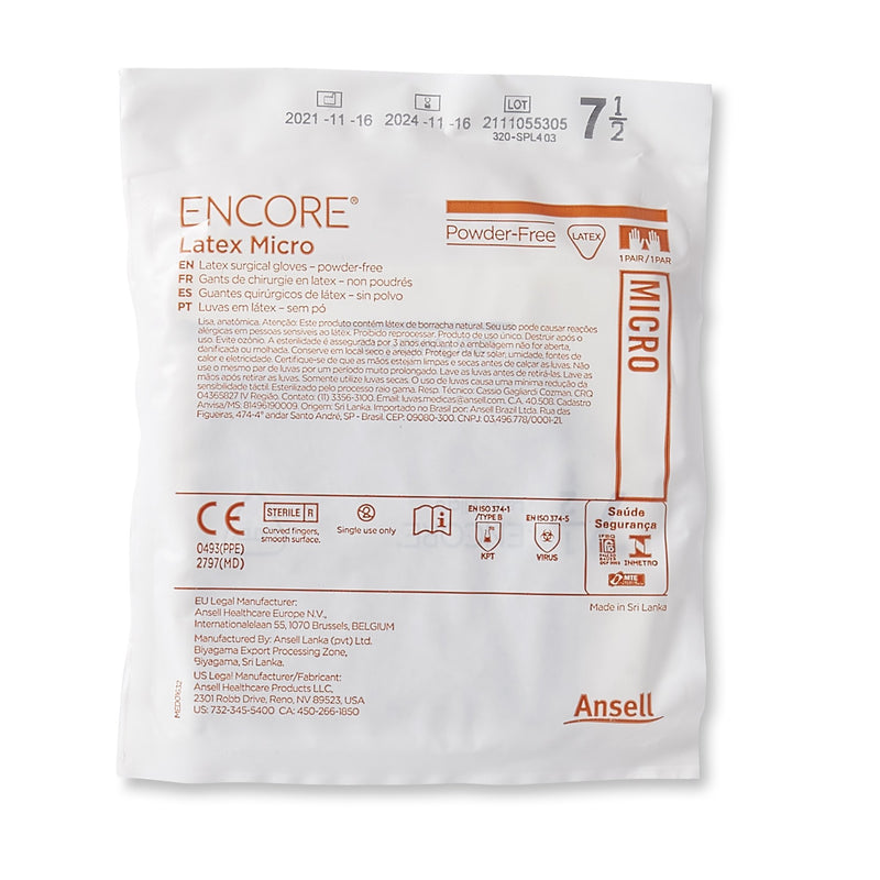 ENCORE® Latex Micro Surgical Glove Size 7.5 Sterile Latex Standard Cuff Length Micro-Textured Brown Chemo Tested (362178_BX) 50/BX