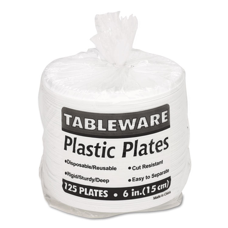 Tablemate® Plastic Dinnerware, Plates, 6" dia, White, 125/Pack (TBL6644WH) Pack of 125