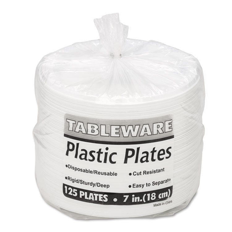 Tablemate® Plastic Dinnerware, Plates, 7" dia, White, 125/Pack (TBL7644WH) Pack of 125