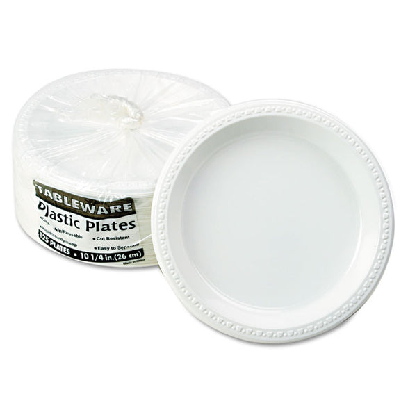 Tablemate® Plastic Dinnerware, Plates, 10.25" dia, White, 125/Pack (TBLTM10644WH) Pack of 125