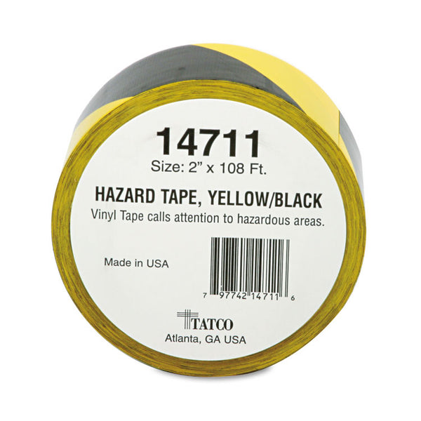 Tatco Hazard Marking Aisle Tape, 2" x 108 ft, Black/Yellow (TCO14711) Each