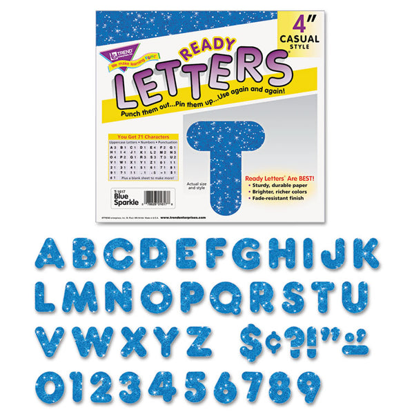 TREND® Ready Letters Sparkles Letter Set, Blue Sparkle, 4"h, 71/Set (TEPT1617) Each