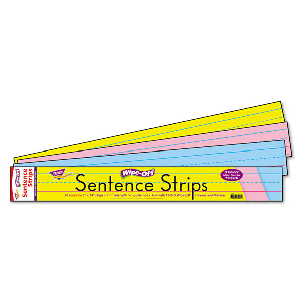 Trend Wipe-Off Sentence Strips, 24 x 3, Blue/Pink, 30/Pack (TEPT4002) Pack of 30
