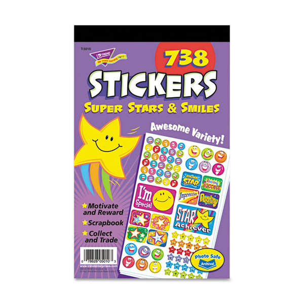 TREND® Sticker Assortment Pack, Super Smiles and Stars, Assorted Colors, 738 Stickers/Pad (TEPT5010) 1 Pad