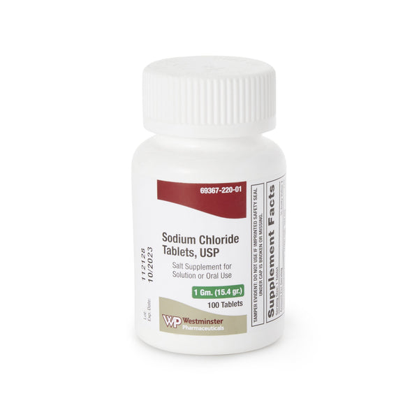 Westminster Pharmaceuticals Sodium Chloride Supplement 1 Gram Strength Tablet 100 per Bottle (1176225_BT) 1/BT