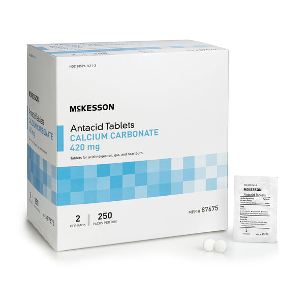 McKesson Brand Antacid 420 mg Strength Tablet 250 Packets per Box, 2 Tablets per Packet (1111738_BX) 250/BX