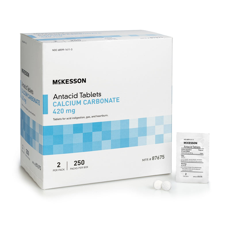 McKesson Brand Antacid 420 mg Strength Tablet 250 Packets per Box, 2 Tablets per Packet (1111738_BX) 250/BX