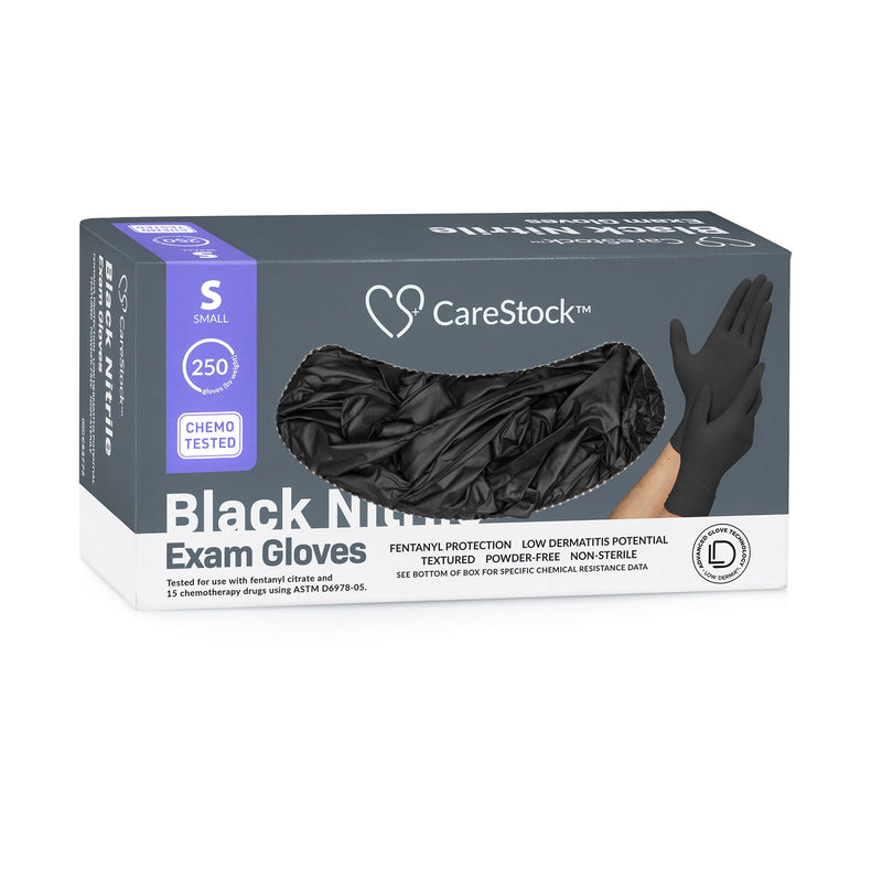 CareStock™ Exam Glove Small NonSterile Nitrile Standard Cuff Length Fully Textured Black Not Rated (1230892_BX) 250/BX