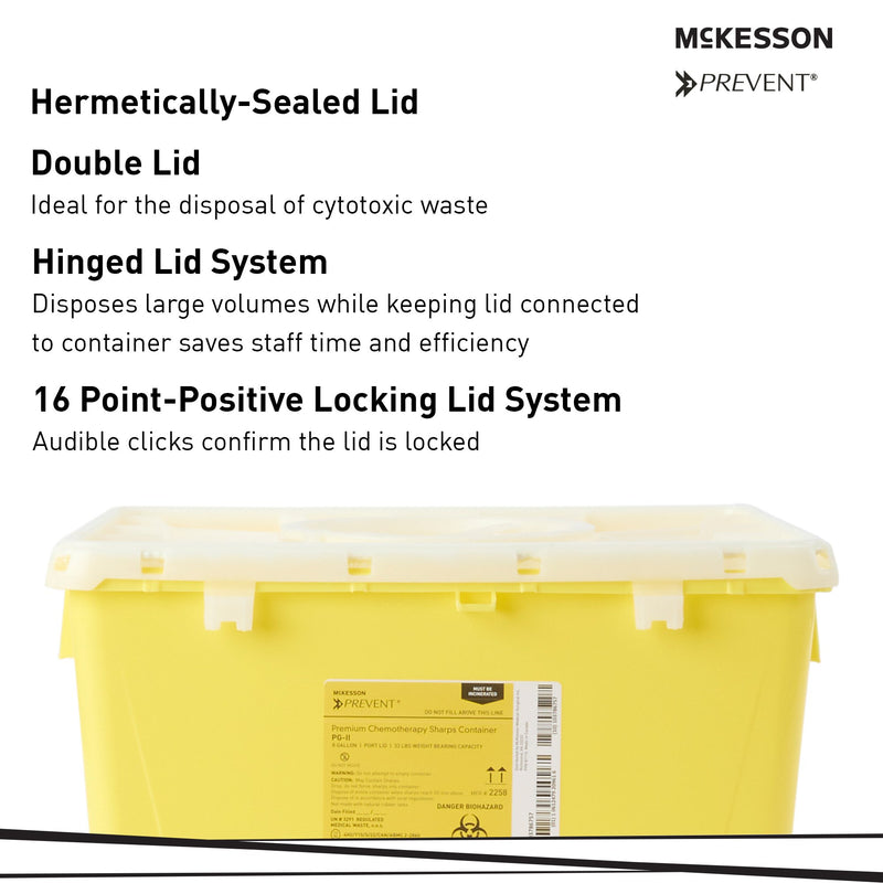 McKesson Prevent® Chemotherapy Waste Container Yellow Base 13-1/2 H X 17-3/10 W X 13 L Inch Vertical Entry 8 Gallon (854427_CS) 9/CS