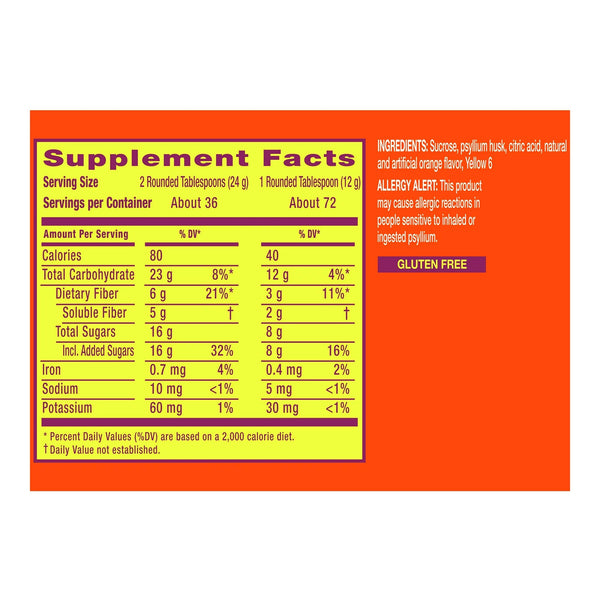 Metamucil® Fiber Supplement Orange Flavor Powder 30 oz. 3.4 Gram Strength Psyllium Husk (833611_EA) 1/EA