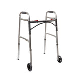 McKesson Dual Release Folding Walker with Wheels Adjustable Height Aluminum Frame 350 lbs. Weight Capacity 32 to 39 Inch Height (1073638_EA) 1/EA