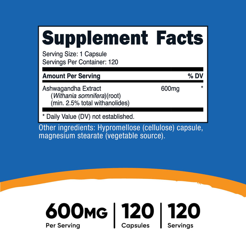 nutricost® Dietary Supplement Ashwagandha Root 600 mg Strength Capsule 120 Per Bottle (1270270_CS) 12/CS