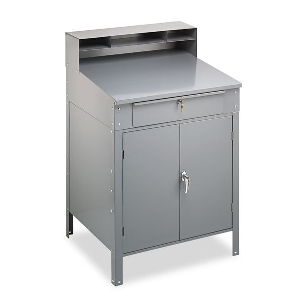 Tennsco Steel Cabinet Shop Desk, 34.5" x 29" x 53", Medium Gray (TNNSR58MG)