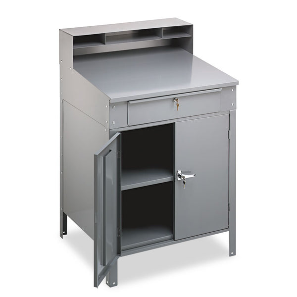 Tennsco Steel Cabinet Shop Desk, 34.5" x 29" x 53", Medium Gray (TNNSR58MG)