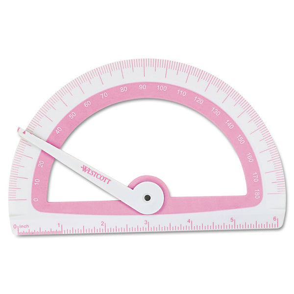 Westcott® Soft Touch School Protractor with Antimicrobial Product Protection, Plastic, 6" Ruler Edge, Assorted Colors (ACM14376) Each