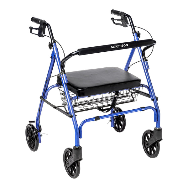 McKesson Bariatric 4 Wheel Rollator Blue Adjustable Height / Folding Steel Frame (1205411_CS) 1/CS