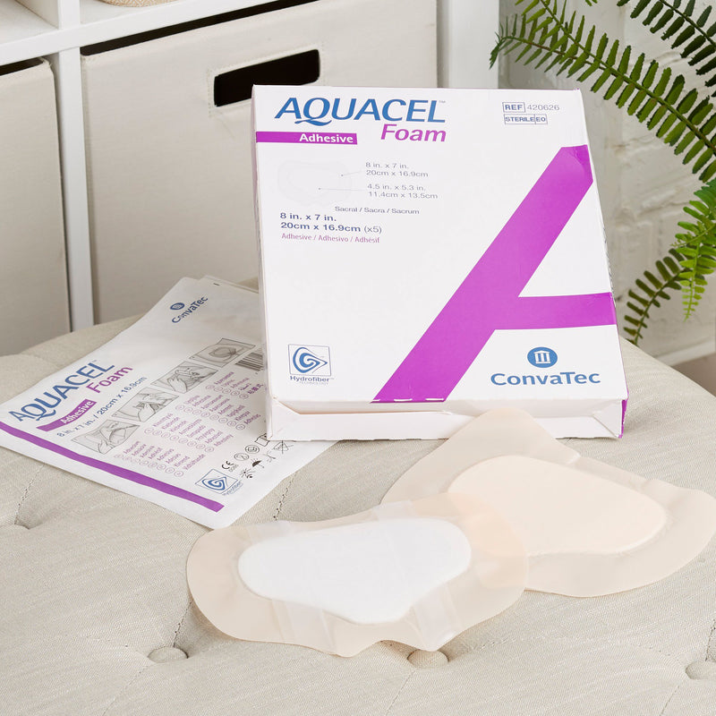 Aquacel® Foam Dressing 7 X 8 Inch With Border Waterproof Film Backing Silicone Adhesive Sacral Sterile (802599_BX) 5/BX