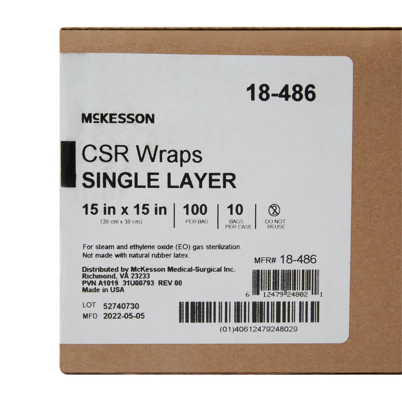 McKesson Sterilization Wrap Blue 15 X 15 Inch Single Layer Cellulose Steam / EO Gas (1156117_BX) 1/BX