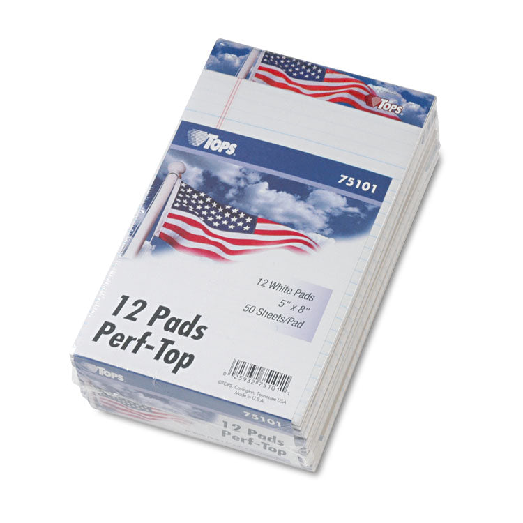 TOPS™ American Pride Writing Pad, Narrow Rule, Red/White/Blue Headband, 50 White 5 x 8 Sheets, 12/Pack (TOP75101) Pack of 12