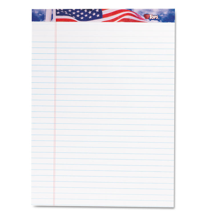 TOPS™ American Pride Writing Pad, Wide/Legal Rule, Red/White/Blue Headband, 50 White 8.5 x 11.75 Sheets, 12/Pack (TOP75111) Pack of 12