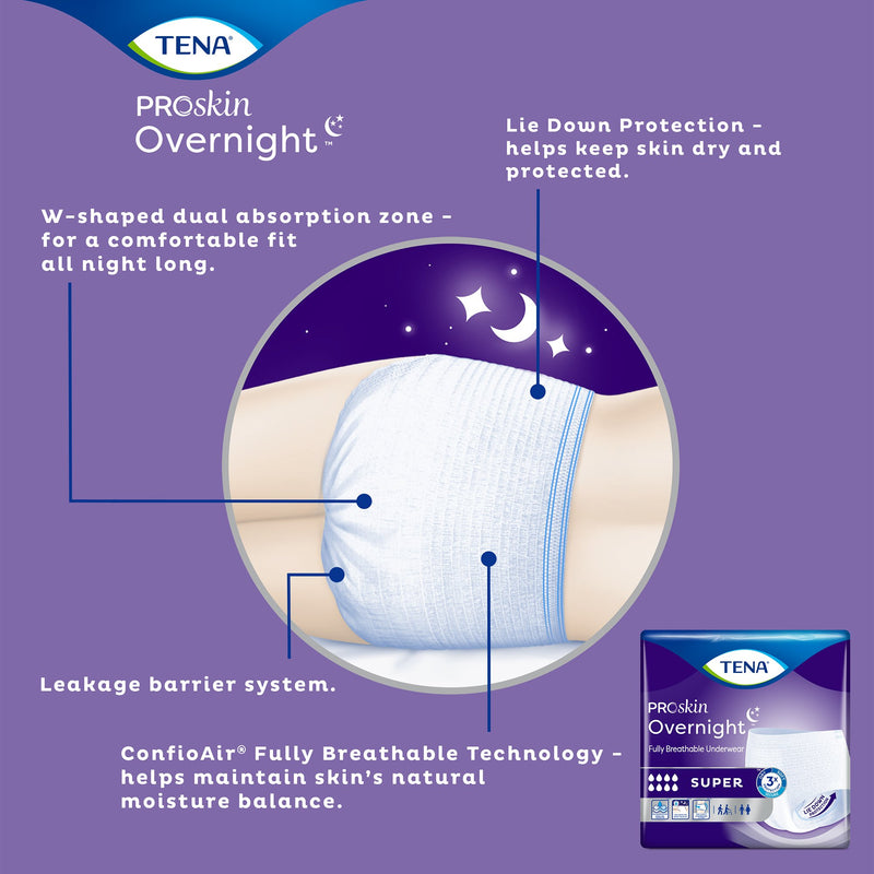 TENA ProSkin Overnight™ Super Unisex Adult Absorbent Underwear Pull On with Tear Away Seams Large Disposable Heavy Absorbency (1053409_CS) 56/CS