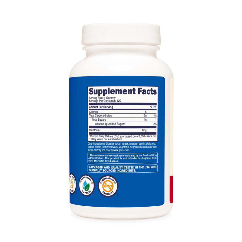 nutricost® Dietary Supplement Melatonin 1 mg Strength Gummy 120 Per Bottle (1270273_BT) 1/BT