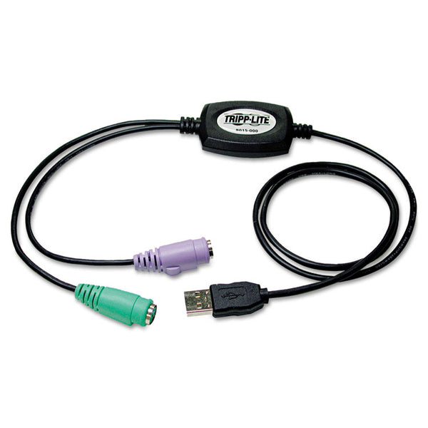Tripp Lite USB to PS/2 Adapter for Keyboard and Mouse, USB-A Male to (2) PS/2 Female, 18" (TRPB015000) Each